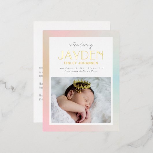 Pastel Delight Foil Geburtshinweis Postkarte (Vorderseite/Rückseite)