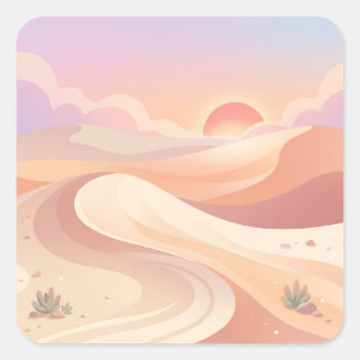 Pastel Desert Dunes and Warm Sunset Quadratischer Aufkleber