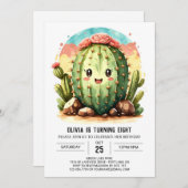 Pastel Desert Happy Cactus Girl Birthday Einladung (Vorne/Hinten)