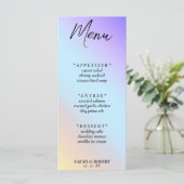 Pastel Diagonal Ombre Rainbow Wedding Menükarte (Stehend Vorderseite)