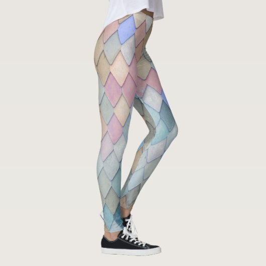 Pastel Diamond Muster Mermaid Blue Green Pink Leggings (Rechts)