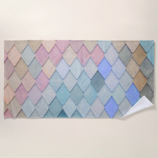 Pastel Diamond Muster Mermaid Blue Green Pink Strandtuch (Vorderseite)