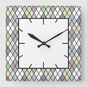 Pastel Diamonds Raute Quadratische Wanduhr