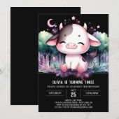 Pastel Digital Cow Geburtstag Einladung (Vorne/Hinten)