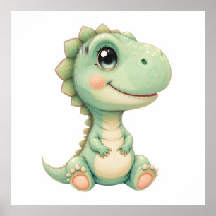 Pastel Dino Baby Room Art - Watercolor Dinosaurier Poster