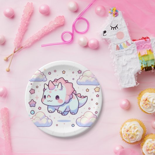 Pastel Dino Dinosaur Babydusche Pappteller (Party)