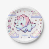 Pastel Dino Dinosaur Babydusche Pappteller (Vorderseite)