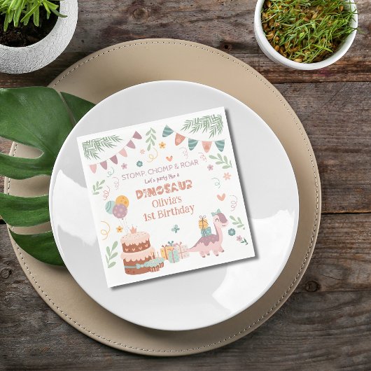 Pastel Dino Footprint Geburtstag Napkins Serviette