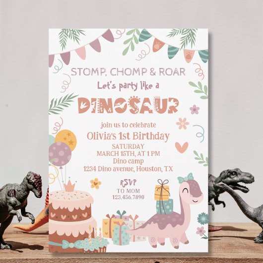 Pastel Dino Party Geburtstag Einladung