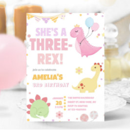 Pastel Dinosaur 3. Geburtstag Rosa Drei Rex Dino Einladung