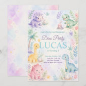 Pastel Dinosaur Birthday Invitation Editable Einladung (Vorne/Hinten)