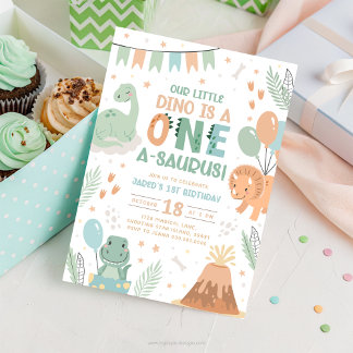 Pastel Dinosaur Einladung zum Geburtstag