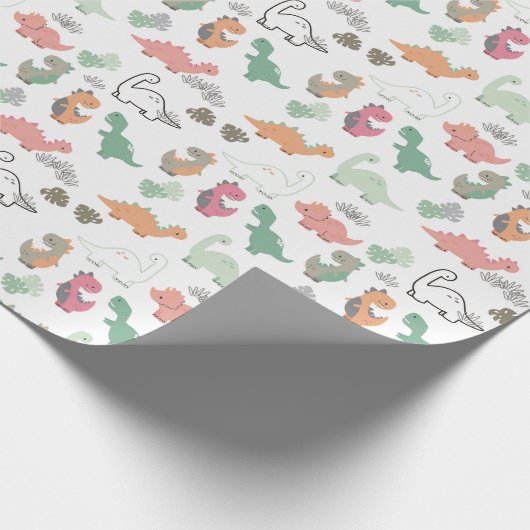 Pastel Dinosaurier auf weißem Hintergrund Geschenkpapier (Ecke)
