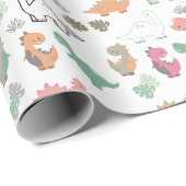 Pastel Dinosaurier auf weißem Hintergrund Geschenkpapier (Rolleneckpunkt)