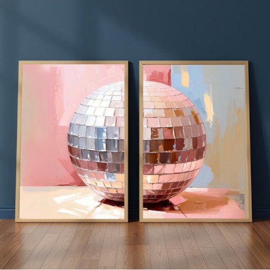 Pastel Disco Ball Split Prints, Pink Aesthetic Bilderwand Sets