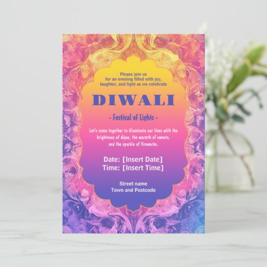 Pastel Diwali Einladung (Stehend Vorderseite)