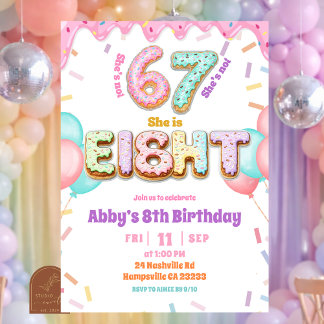 Pastel Donut 67 8. Geburtstagseinladung für Mädche Einladung