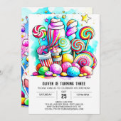 Pastel Donut Candyland Editable Geburtstag Einladung (Vorne/Hinten)
