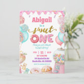 Pastel Donut SweetOne First Birthday party Invitat Einladung (Stehend Vorderseite)