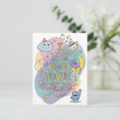 Pastel Doodle Whimsical Cat Monster Postkarte (Stehend Vorderseite)