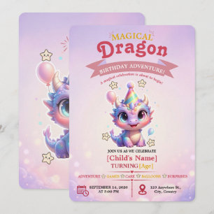 Pastel-Drache Geburtstags-Einladungs-Abenteuer