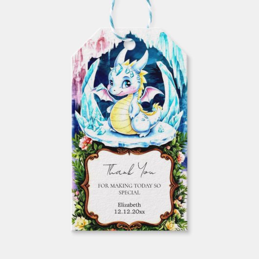 Pastel Dragon Baby Dusche Geschenkanhänger (Vorderseite)