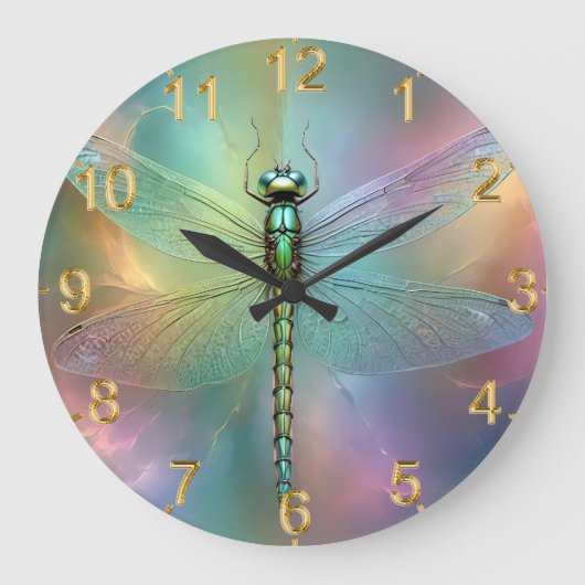 Pastel Dragonfly Fraktal Art, Große Wanduhr (Vorderseite)