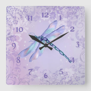 Pastel Dragonfly Quadratische Wanduhr