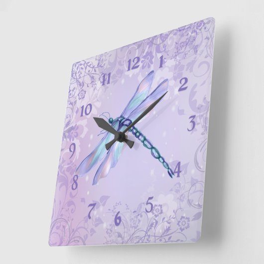 Pastel Dragonfly Quadratische Wanduhr (Winkel)