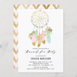 Pastel Dreamcatcher Gold Foil Babydusche Brunch Einladung