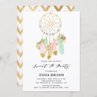 Pastel Dreamcatcher Imitate Gold Foil Sweet 16 Par Einladung