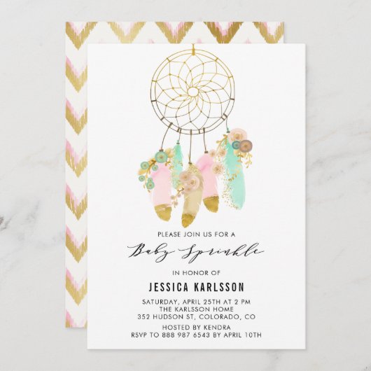 Pastel Dreamcatcher Imitate Gold Fossil Einladung (Vorne/Hinten)