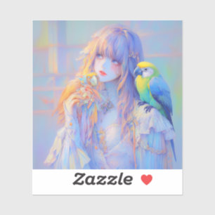 Pastel Dreamy Pet Parrot Pirate Anime Girl Aufkleber