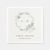 Pastel Dusky Blue Floral Wreath Wedgram N Serviette (Vorderseite)