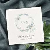 Pastel Dusky Blue Floral Wreath Wedgram N Serviette