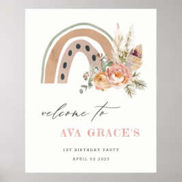 Pastel Dusky Boho Floral Rainbow Birthday Willkomm Poster