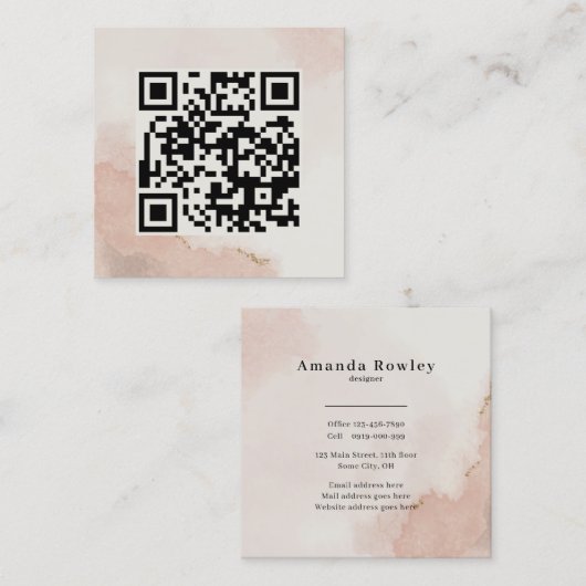 Pastel Dusty Pink QR Code Minimalistisch Chic Quadratische Visitenkarte (Vorne/Hinten)