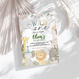 Pastel Earthy Safari Wild 1. Geburtstag Einladung