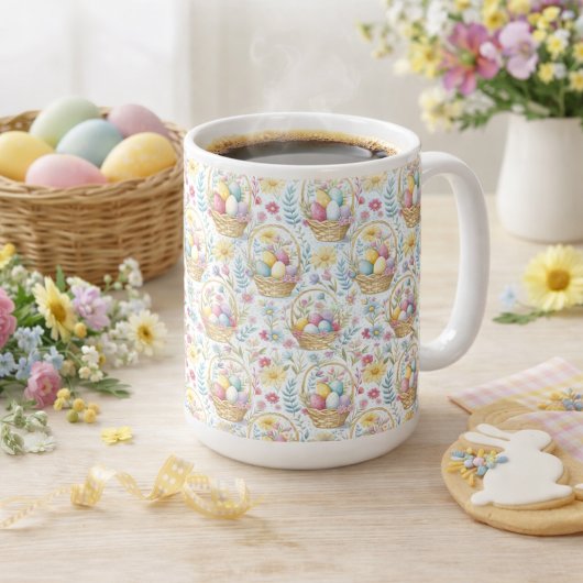 Pastel Easter Basket Pattern with Spring Florals Kaffeetasse