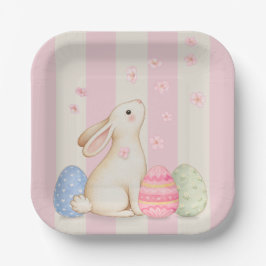 Pastel Easter Bunnies, Egg, and Chiks Paper Plates Pappteller
