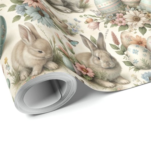 Pastel Easter Bunny Decorative Eggs Spring Floral  Geschenkpapier (Rolleneckpunkt)