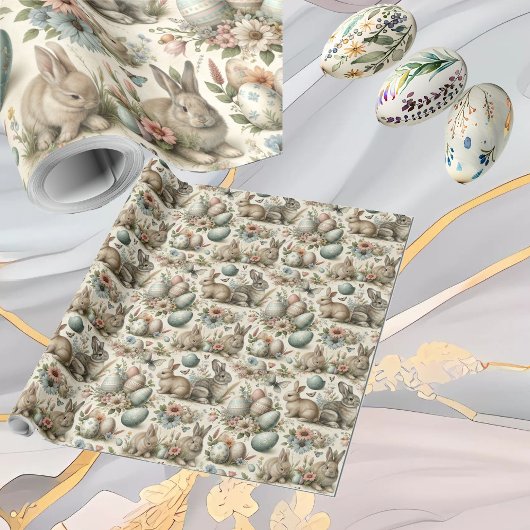 Pastel Easter Bunny Decorative Eggs Spring Floral  Geschenkpapier