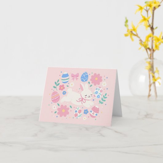 Pastel Easter Bunny Illustration Karte (Gelbe Blume)