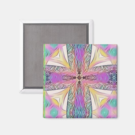 Pastel Easter Cross Artistic Stained Glass Pattern Magnet (Vorderseite/Rückseite)