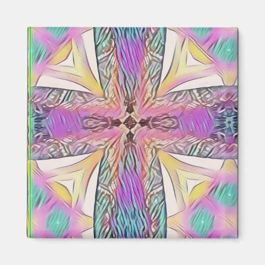 Pastel Easter Cross Artistic Stained Glass Pattern Magnet (Vorne)