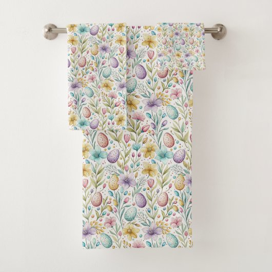 Pastel Easter Egg and Spring Floral Pattern Badhandtuch Set (Insitu)