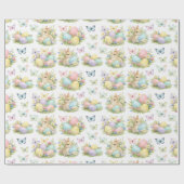 Pastel Easter Eggs & Bunnies Flowers & Butterflies Geschenkpapier (Flach)