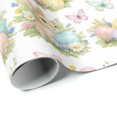 Pastel Easter Eggs & Bunnies Flowers & Butterflies Geschenkpapier (Rolleneckpunkt)