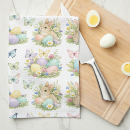 Pastel Easter Eggs & Bunnies Flowers & Butterflies Geschirrtuch