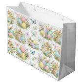 Pastel Easter Eggs & Bunnies Flowers & Butterflies Große Geschenktüte (Rückseite Schrägansicht)